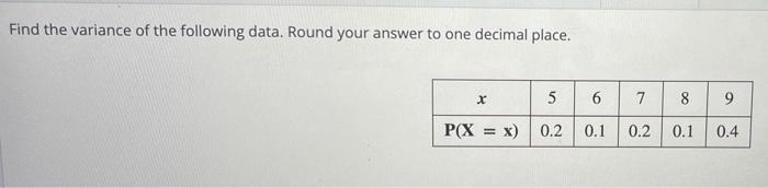 Solved variance following round data find transcribed problem text been show has answer