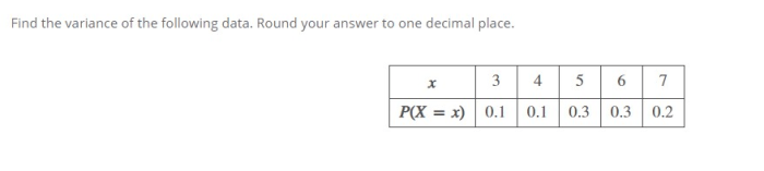 Find the variance round your answer to one decimal place